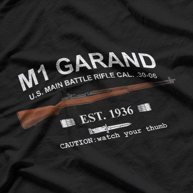 M1 Garand Rifle Gun WWII Watch Your Thumb EST 1936 Graphic T-Shirt