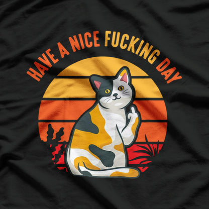 Cute Cat Animal Flipping You Off Middle Finger Design T-Shirt