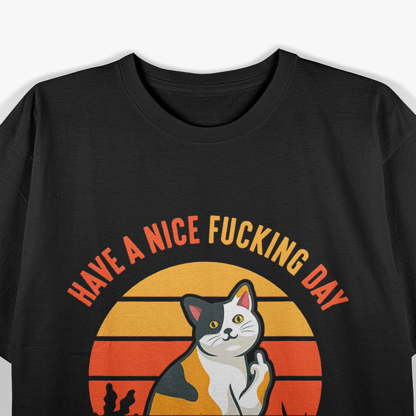 Cute Cat Animal Flipping You Off Middle Finger Design T-Shirt