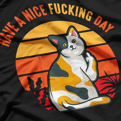 Cute Cat Animal Flipping You Off Middle Finger Design T-Shirt