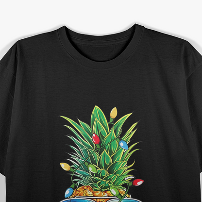 Pineapple Christmas Tree Fun Holiday Lights Sunglasses T-Shirt