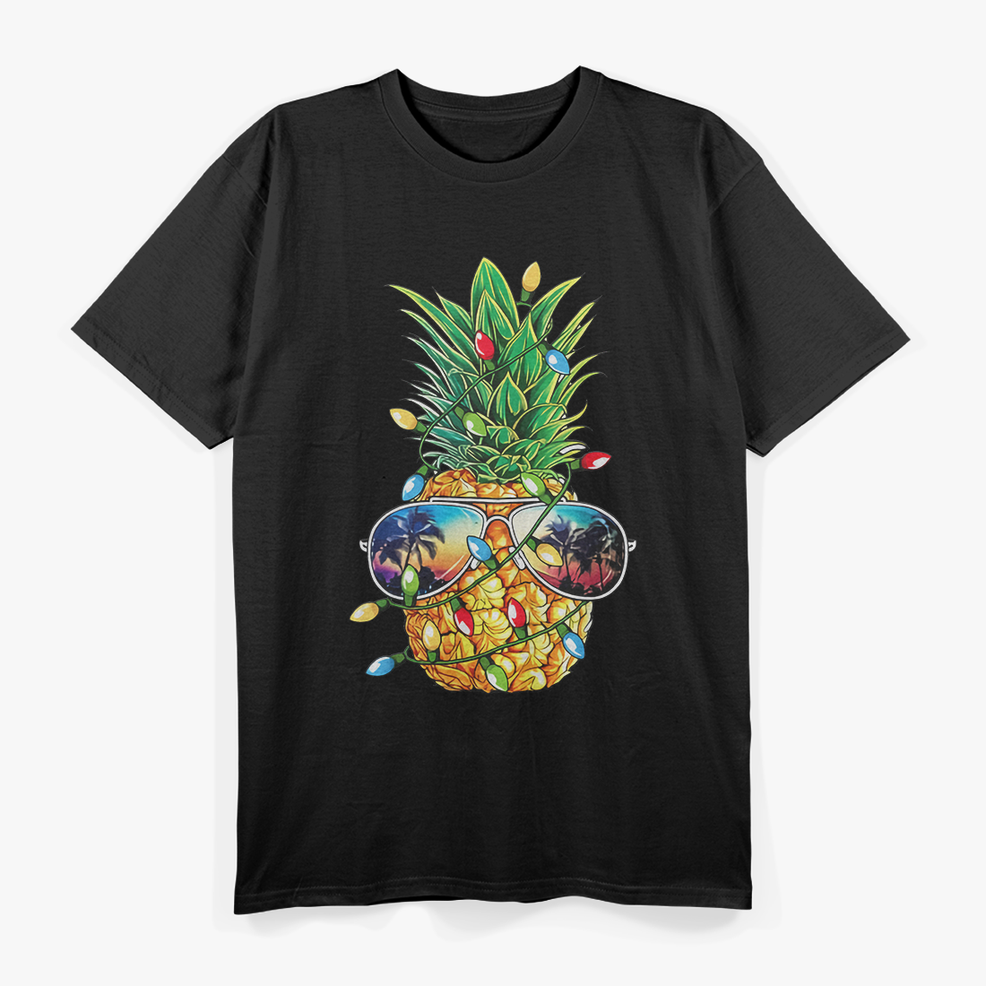 Pineapple Christmas Tree Fun Holiday Lights Sunglasses T-Shirt