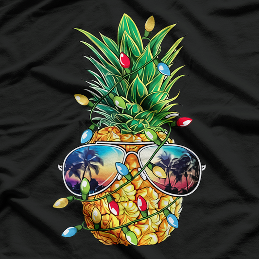 Pineapple Christmas Tree Fun Holiday Lights Sunglasses T-Shirt