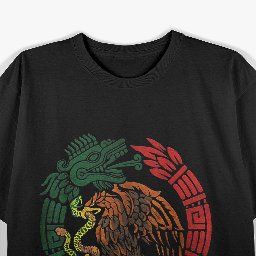 Quetzalcoatl Ouroboros Aztec Feathered Serpent with Mexican Flag T-Shirt