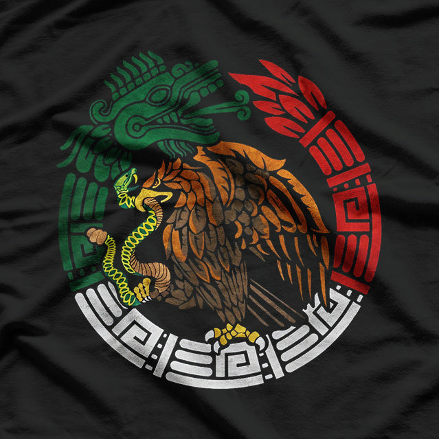 Quetzalcoatl Ouroboros Aztec Feathered Serpent with Mexican Flag T-Shirt