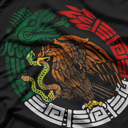 Quetzalcoatl Ouroboros Aztec Feathered Serpent with Mexican Flag T-Shirt