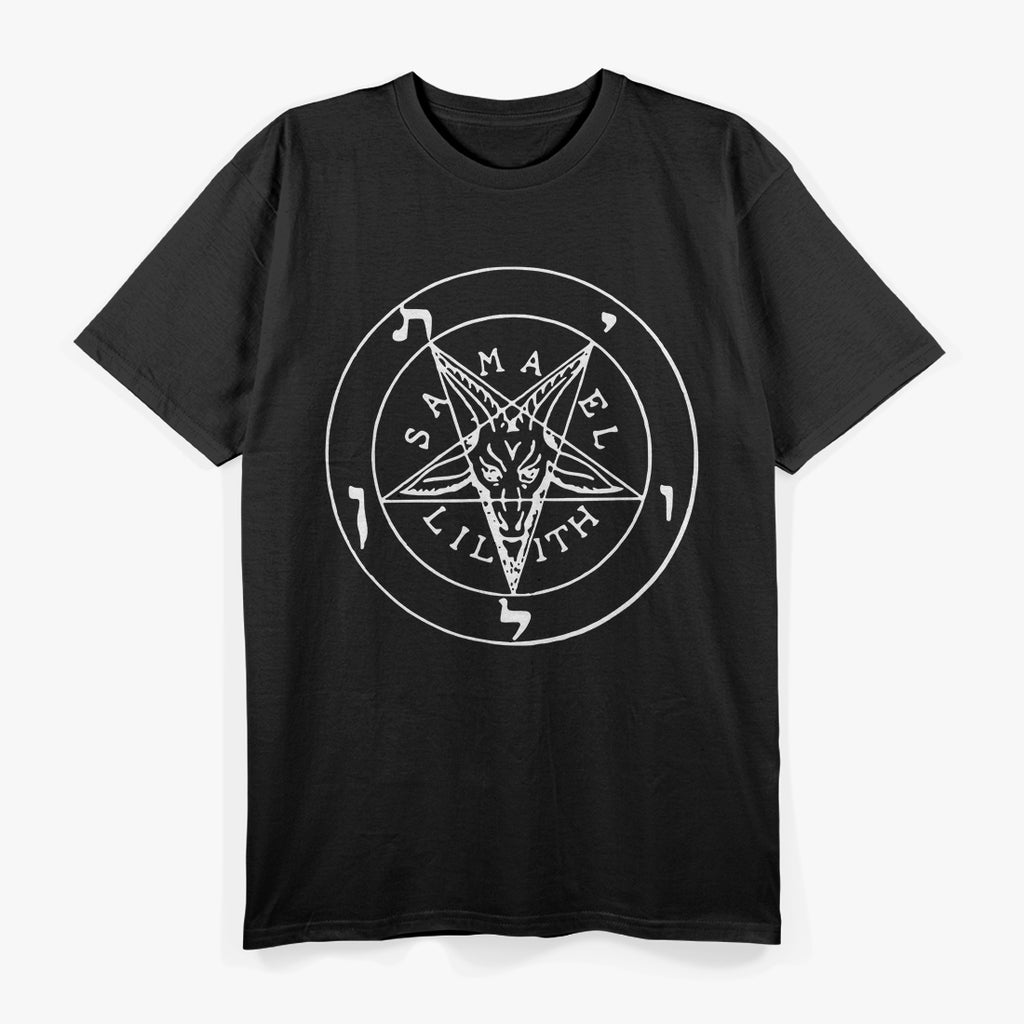 Samael and Lilith Goat, Satanic Pentagram, and Baphomet Symbol of Dark Mysticism T-Shirt