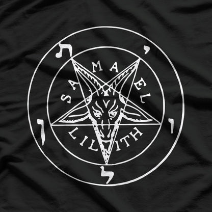 Samael and Lilith Goat, Satanic Pentagram, and Baphomet Symbol of Dark Mysticism T-Shirt