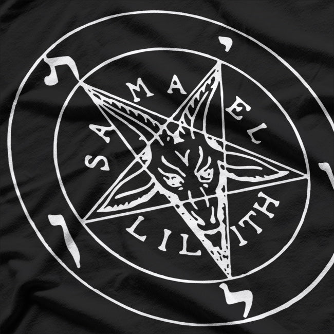 Samael and Lilith Goat, Satanic Pentagram, and Baphomet Symbol of Dark Mysticism T-Shirt
