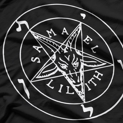 Samael and Lilith Goat, Satanic Pentagram, and Baphomet Symbol of Dark Mysticism T-Shirt