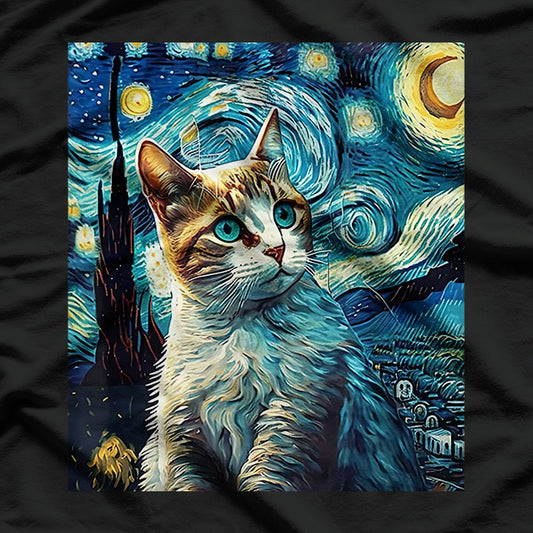 Starry Night Cat Van Gogh Painting T-Shirt