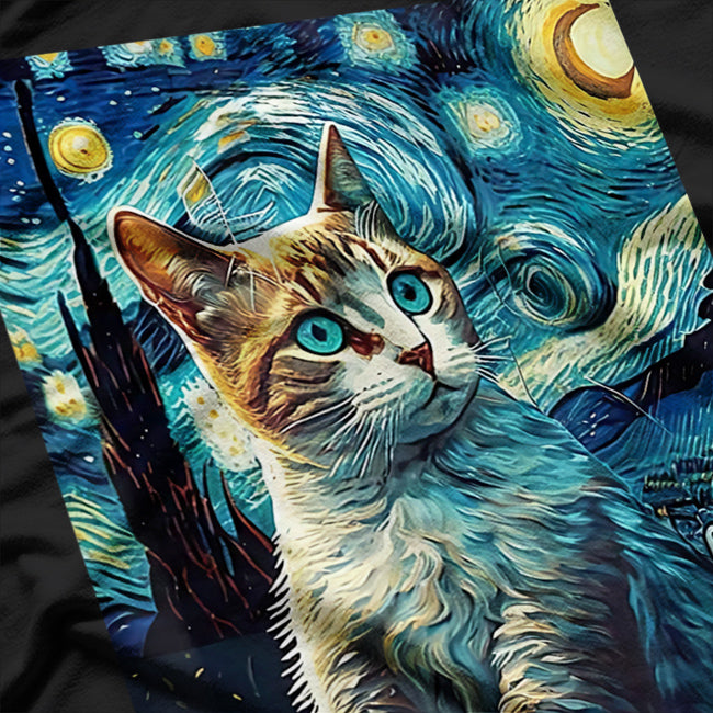 Starry Night Cat Van Gogh Painting T-Shirt