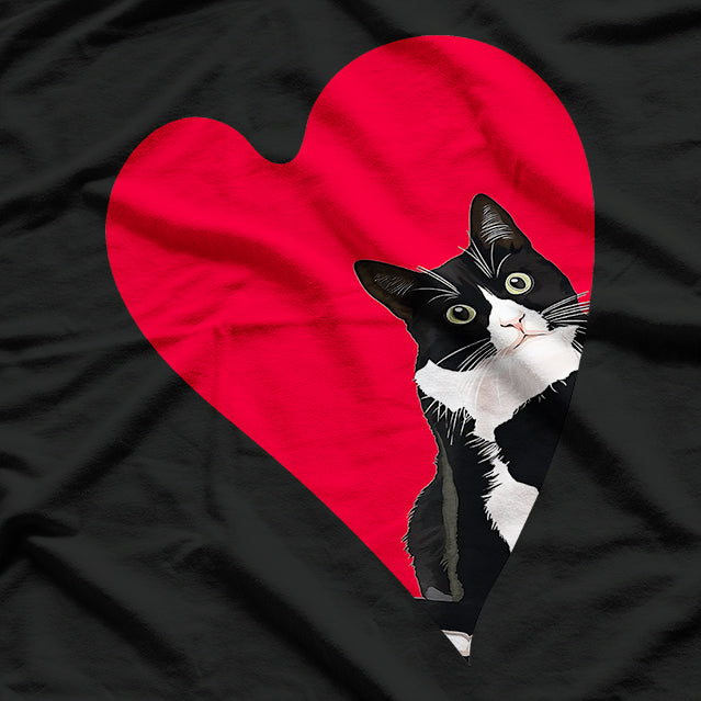 Tuxedo Cat Valentine Heart for Kitten and Animal Lovers T-Shirt