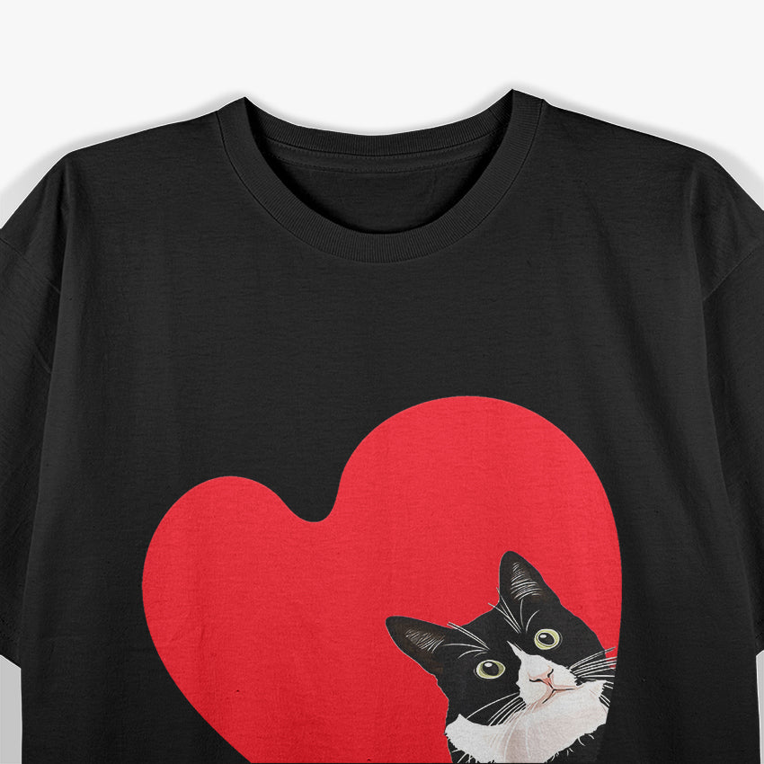 Tuxedo Cat Valentine Heart for Kitten and Animal Lovers T-Shirt