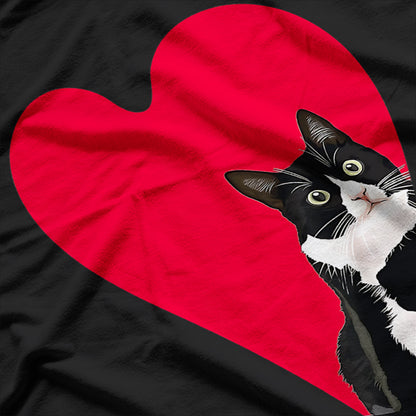 Tuxedo Cat Valentine Heart for Kitten and Animal Lovers T-Shirt