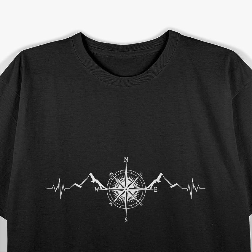 Funny Hiking Nature Mountains Wind Rose Compass Heartbeat T-Shirt