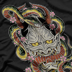 Japanese Demon Face Mask Harajuku Style Ronin Otaku Oni Yōkai T-Shirt