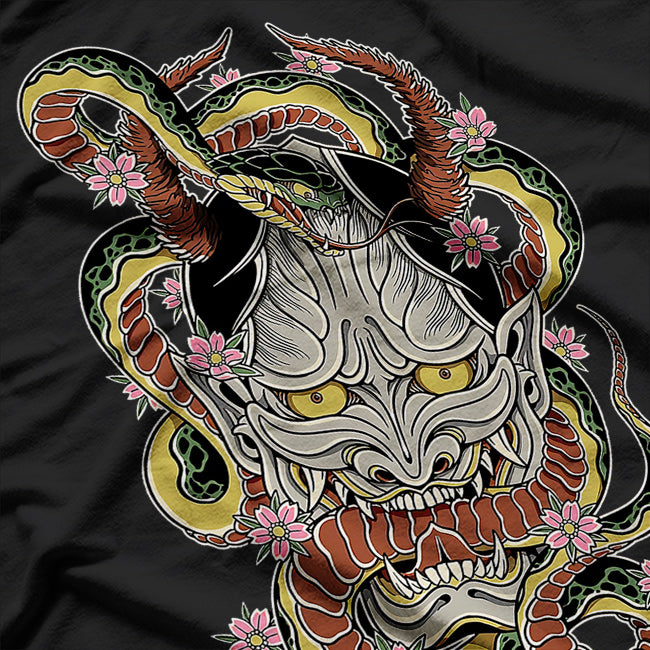 Japanese Demon Face Mask Harajuku Style Ronin Otaku Oni Yōkai T-Shirt