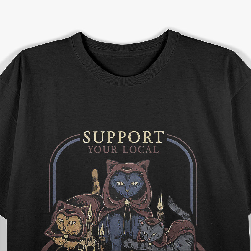 Support Your Local Cat Cult - Retro Occult Charm for Feline Lovers T-Shirt