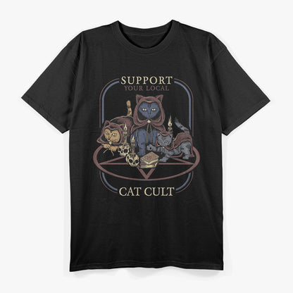 Support Your Local Cat Cult - Retro Occult Charm for Feline Lovers T-Shirt