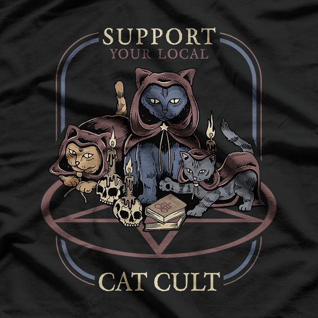 Support Your Local Cat Cult - Retro Occult Charm for Feline Lovers T-Shirt