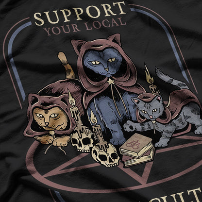 Support Your Local Cat Cult - Retro Occult Charm for Feline Lovers T-Shirt