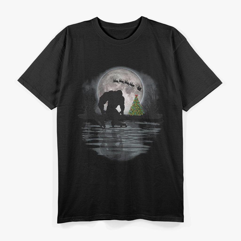 Funny Bigfoot Christmas Santa Sleigh Reindeer Ice Skating T-Shirt