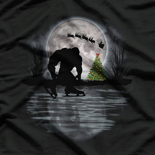 Funny Bigfoot Christmas Santa Sleigh Reindeer Ice Skating T-Shirt