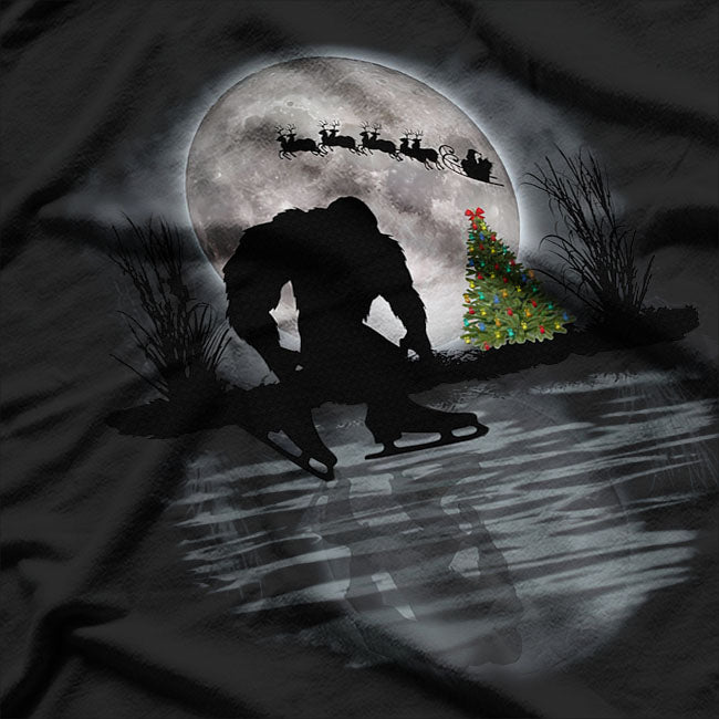 Funny Bigfoot Christmas Santa Sleigh Reindeer Ice Skating T-Shirt