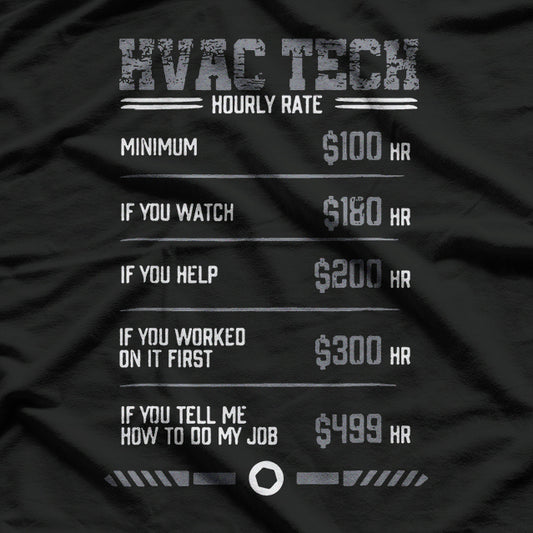 HVAC Tech Hourly Rate Funny Gift for Men Labor Rates T-Shirt