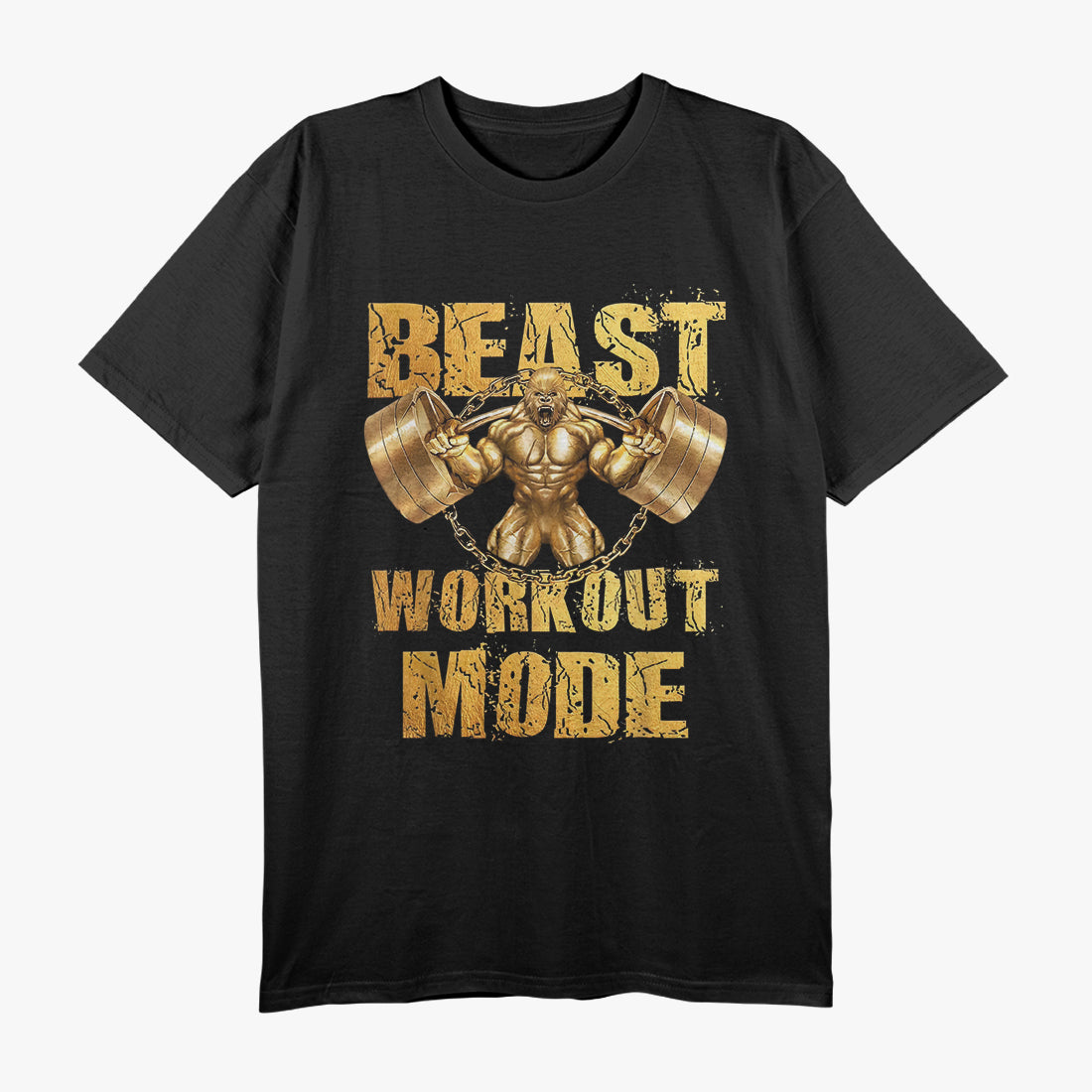 Gorilla Beast Workout Mode Gold Lifting Weights Gym T-Shirt