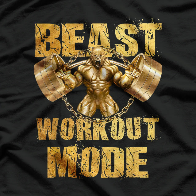 Gorilla Beast Workout Mode Gold Lifting Weights Gym T-Shirt