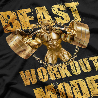 Gorilla Beast Workout Mode Gold Lifting Weights Gym T-Shirt