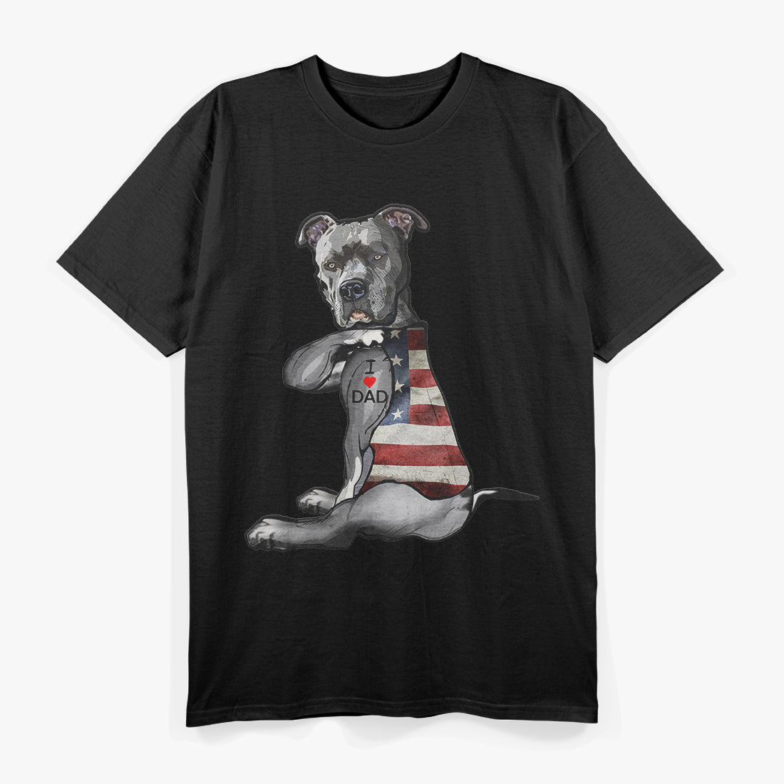 Dog Pitbull I Love Dad Tattoo Fathers Day T-Shirt