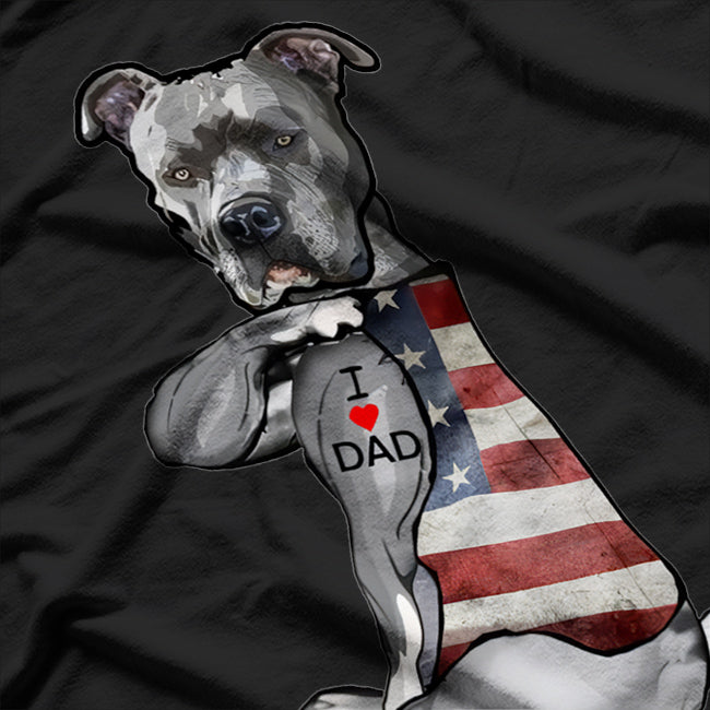 Dog Pitbull I Love Dad Tattoo Fathers Day T-Shirt