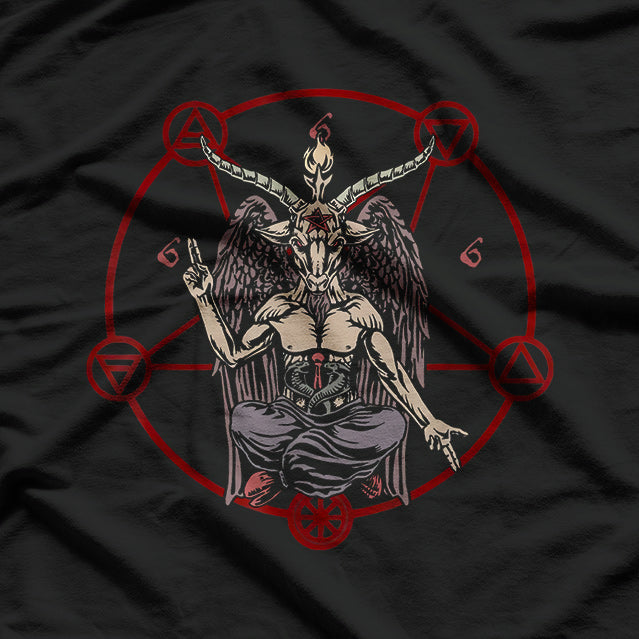 Satanic Pentagram 666 Baphomet Ritual Design for Goth Enthusiasts T-Shirt