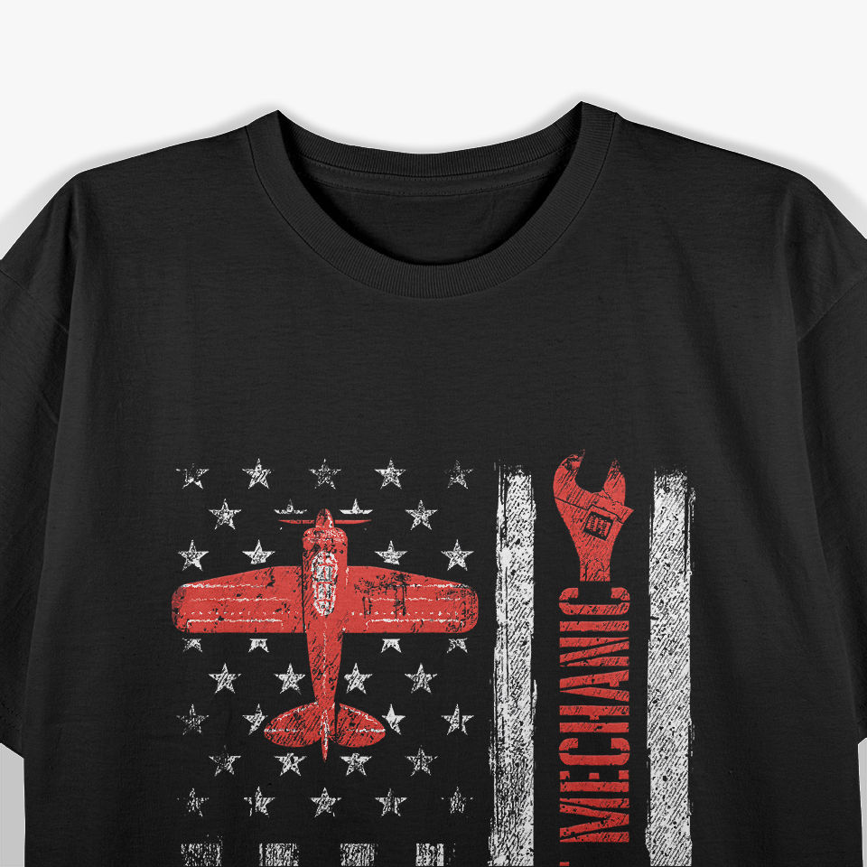Aircraft Mechanic, American Flag Plane Aviation Technician T-Shirt
