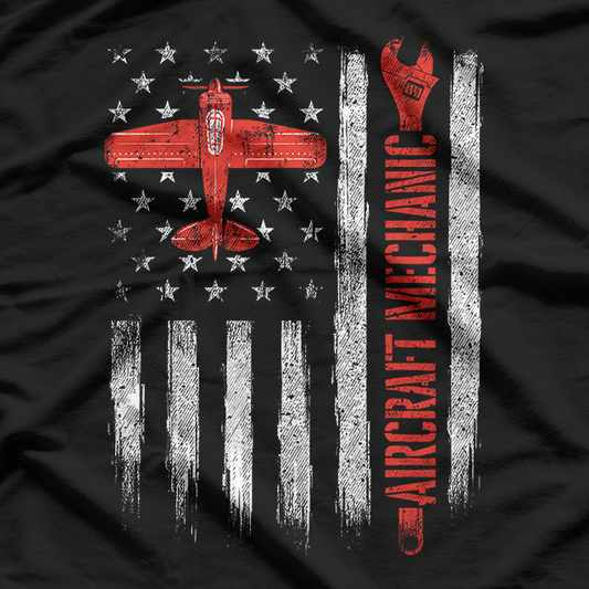 Aircraft Mechanic, American Flag Plane Aviation Technician T-Shirt