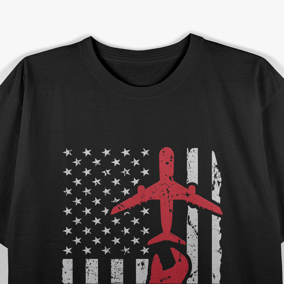 Airplane Mechanic Aviation Technician USA Flag T-Shirt