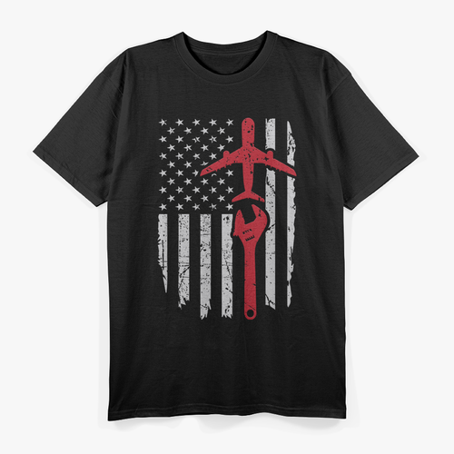 Airplane Mechanic Aviation Technician USA Flag T-Shirt