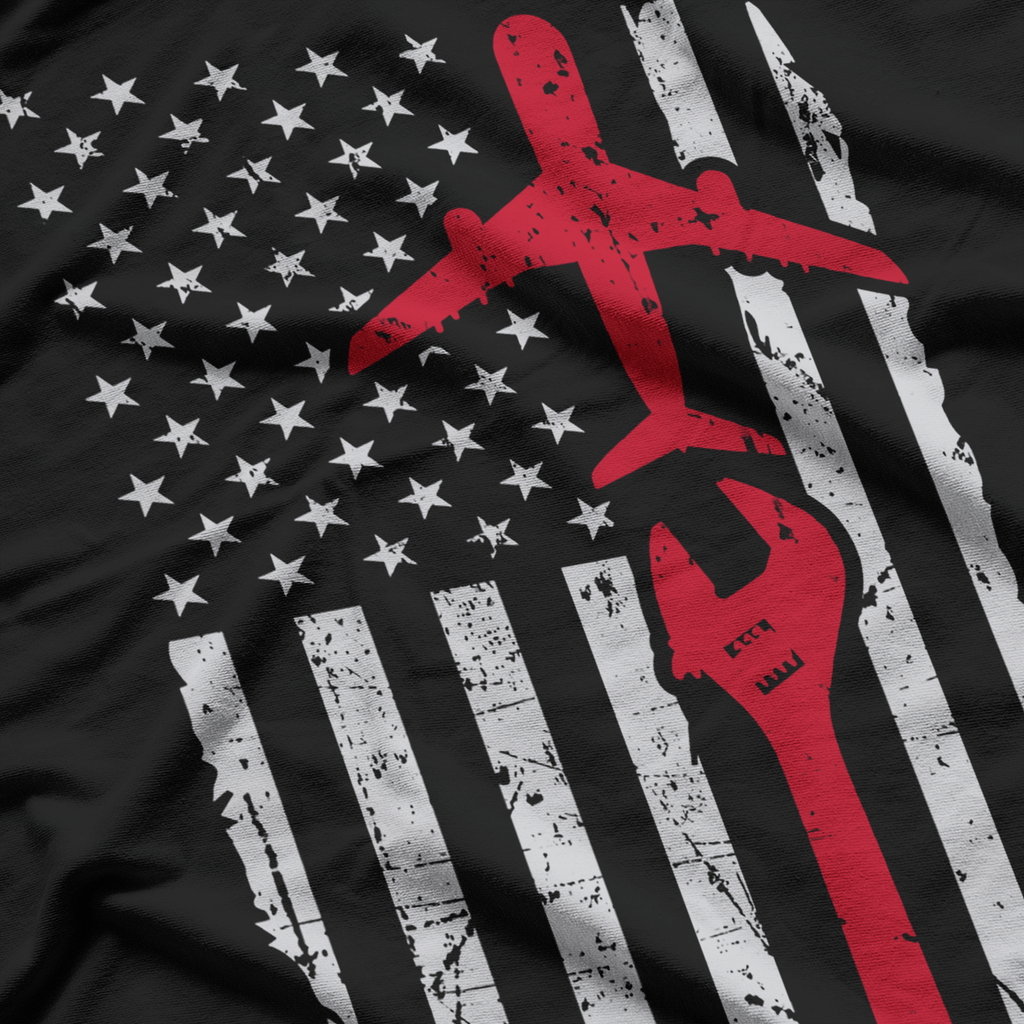 Airplane Mechanic Aviation Technician USA Flag T-Shirt