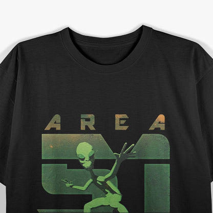 Alien UFO Area 51 Green Man Surfing a Flying Saucer Funny Sci-Fi T-Shirt