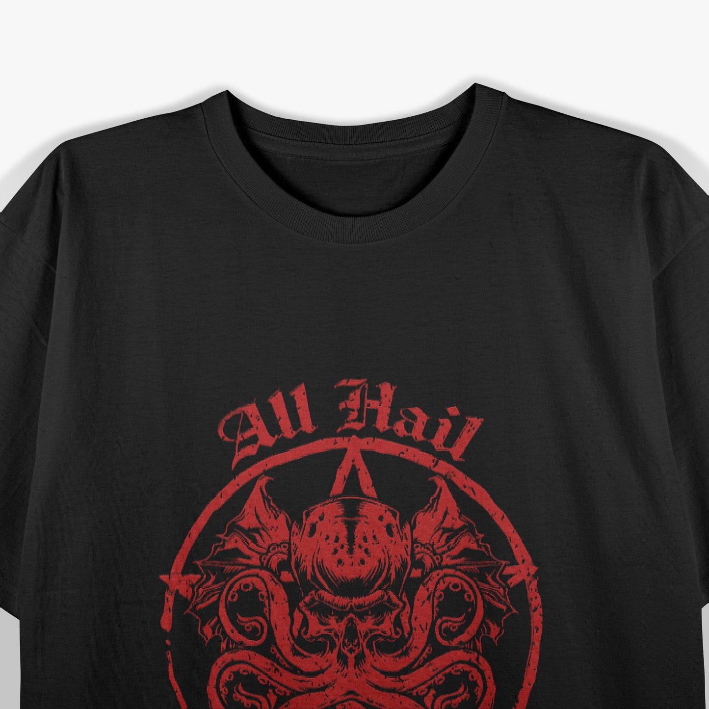 All Hail Cthulhu Dark Occult Skull Red Dark Fantasy T-Shirt