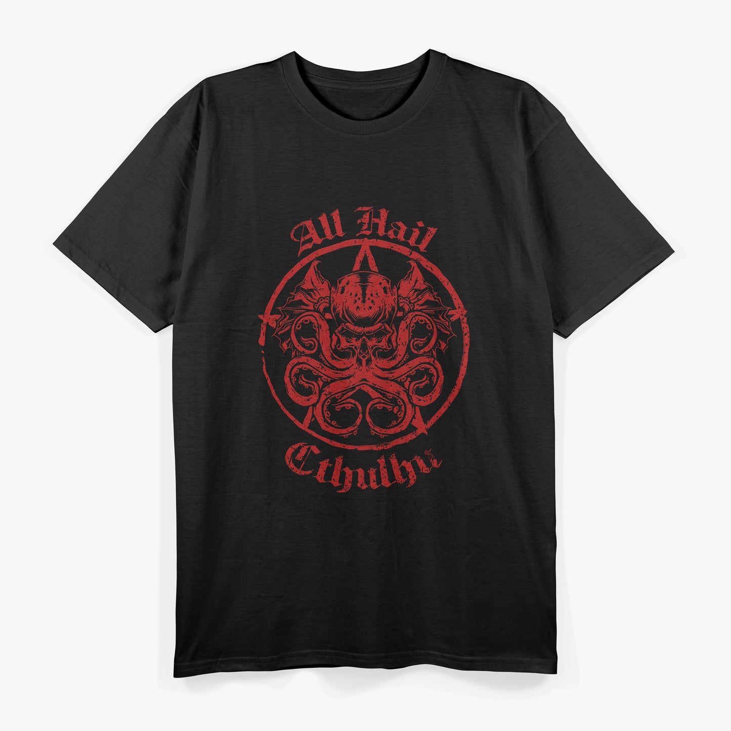 All Hail Cthulhu Dark Occult Skull Red Dark Fantasy T-Shirt