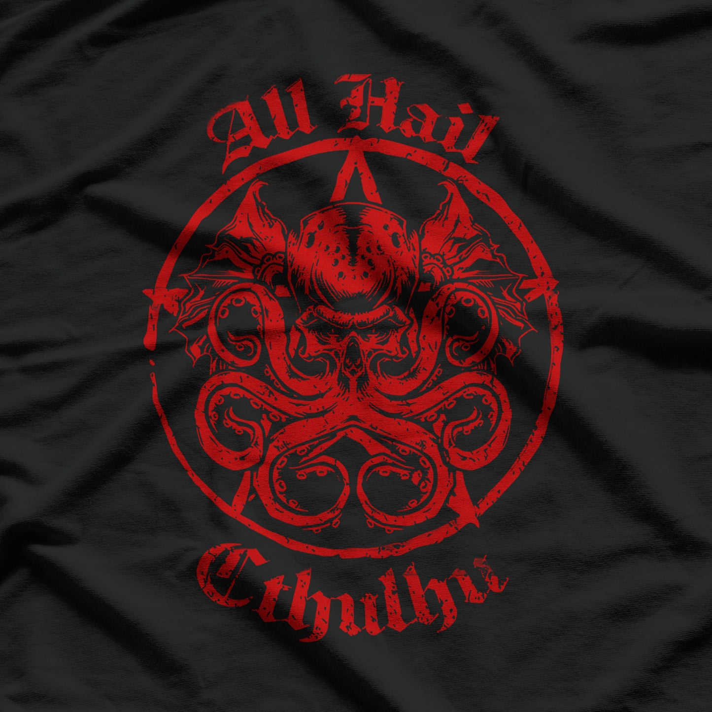 All Hail Cthulhu Dark Occult Skull Red Dark Fantasy T-Shirt