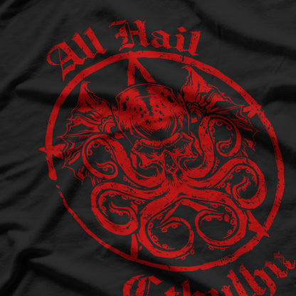 All Hail Cthulhu Dark Occult Skull Red Dark Fantasy T-Shirt