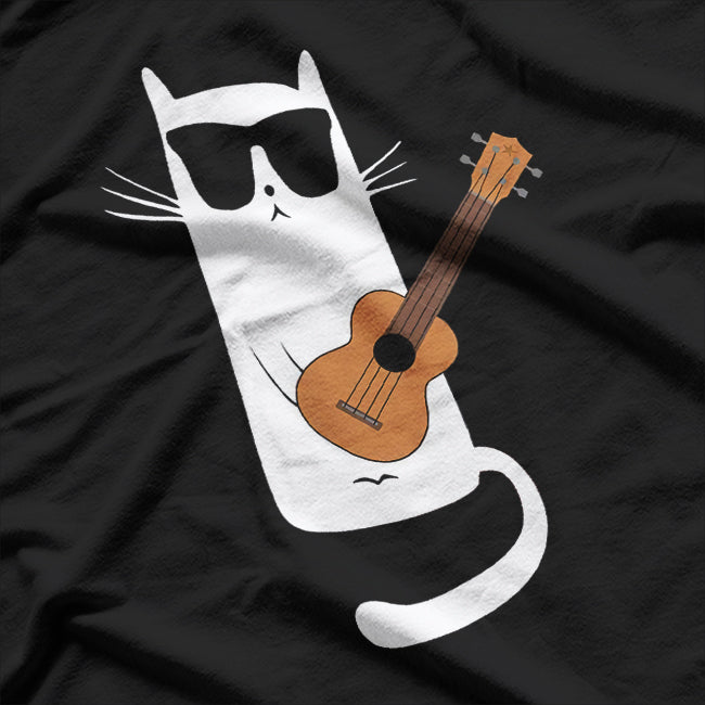 Ukulele Playing Cat In Sunglasses Tropical Music Lover T-Shirt