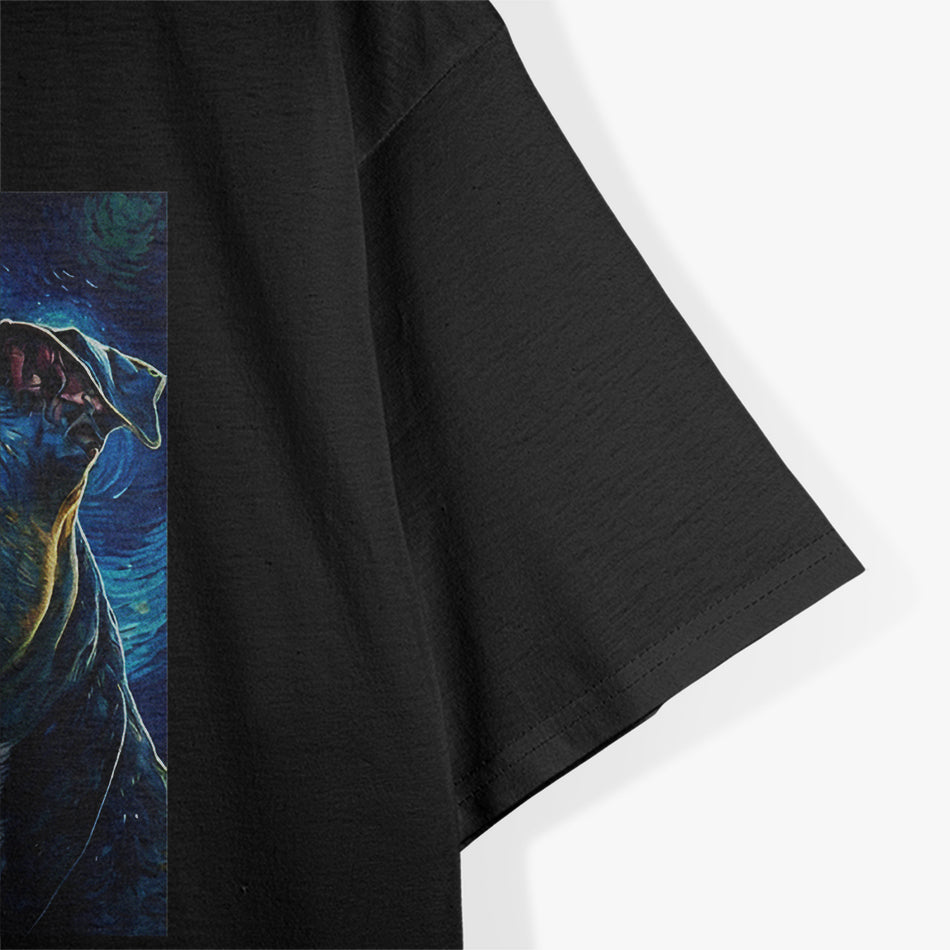 Pitbull Portrait Night Sky Painting T-Shirt