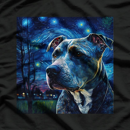 Pitbull Portrait Night Sky Painting T-Shirt