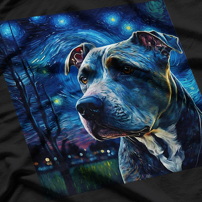 Pitbull Portrait Night Sky Painting T-Shirt